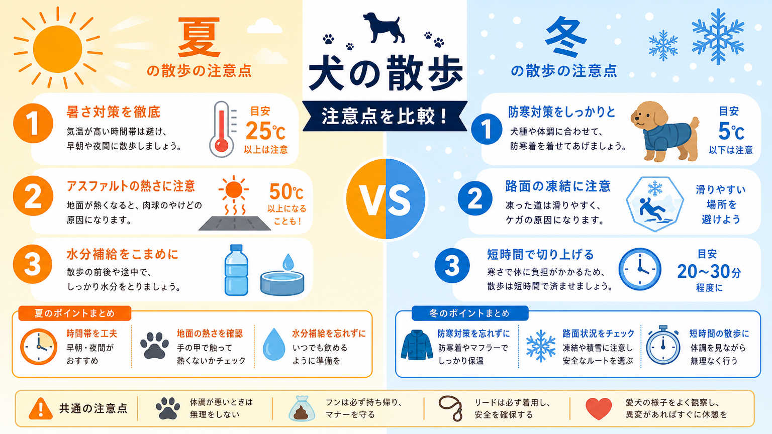 季節ごとの散歩の注意点